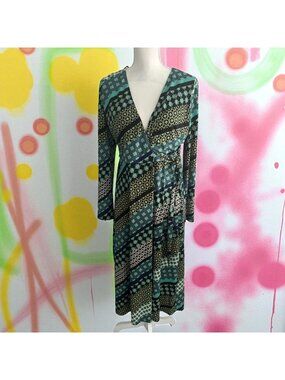 LONDON TIMES Multicolor Green Striped Wrap Dress Size US 8